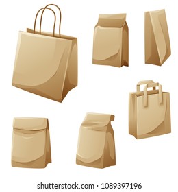 Brown paper bags cartoon design collection vector illustration