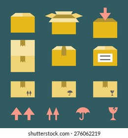 brown paper box with flat style icons