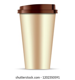 Brown paper coffee Cup isolated on white background. 3d realistic Coffee Cup Mockup. EPS10 Vector Template design illustration.