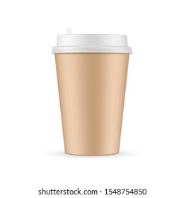 Brown paper coffee cup mockup isolated on white background. Vector illustration