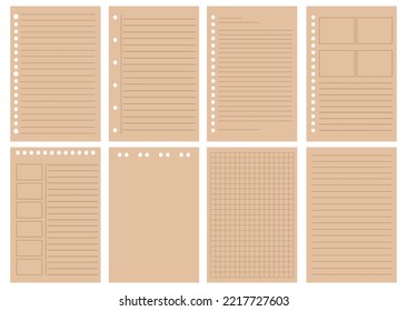 brown paper collection with different line and grid. paper stationary collection