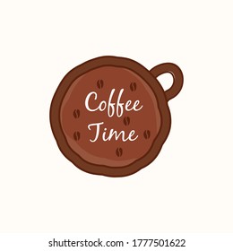 Brown paper cups with beans frame for coffee, cappuccino, espresso. Vector illustration