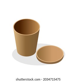 Brown paper cups with lids for hot drinks.Isolated vector illustration on a white background.