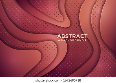 Brown paper cut background. Abstract realistic papercut decoration with wavy layers and golden glitters. 3d topography relief. Vector topographic illustration. Cover layout template.