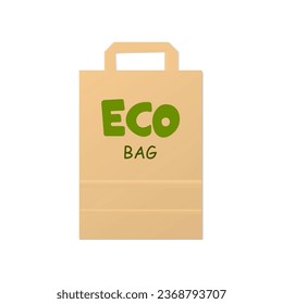 Brown paper eco-bag with handles for shopping, isolated on a white background. Vector illustration