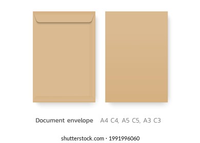 Brown Paper Envelope Mockup Vector Isolates On The Background. A4 C4, A5 C5, A3 C3 Template, Vector Template For Business And Branding Identity.