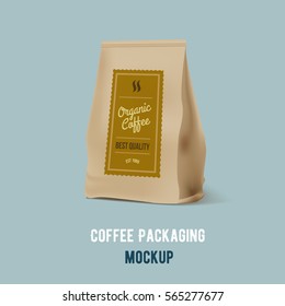 Brown Paper Food Bag Package Of Coffee. Vector mockup Template. Vector packaging design.