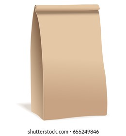 Brown paper food bag package. Realistic vector mockup template. Vector packaging design.