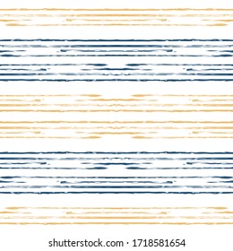 Brown Paper Line Vector Seamless Pattern. Hand Stripe Wallpaper. Blue Stripe Drawn Design. Line Retro Pattern.
