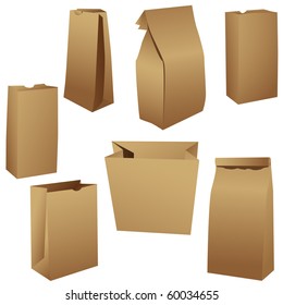 Brown Paper Lunch Bags Set Vector