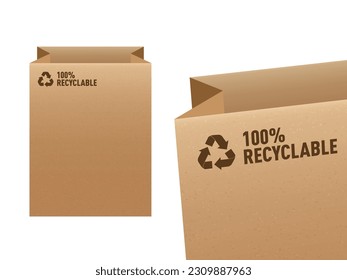 Brown Paper Package Bag With 100 Procent Recyclable Text. EPS10 Vector