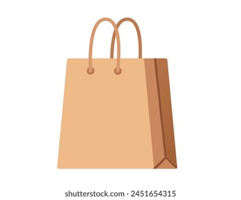 Brown paper packaging bag with handles for fast food takeaway meal vector illustration isolated on white background