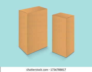 Brown paper packaging box vector, package design, 3d box, cardboard box, realistic packaging for cosmetic, medical, food, paper boxes.