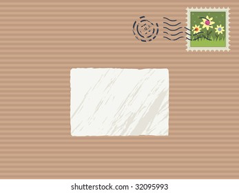 brown paper parcel with stamp, post mark and label for text