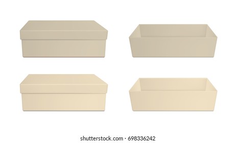 Brown paper or plastic open and closed box for toys, shoes or food.