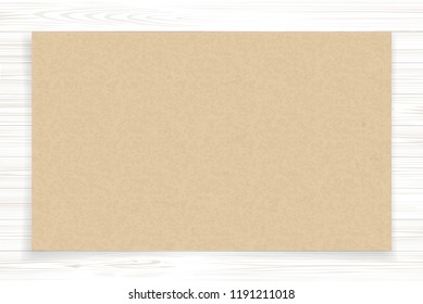 Brown paper sheet on white wood texture background. Vector illustration.