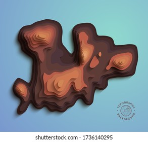 Fondo abstracto de papel marrón. 3.º corte vectorial de arte. Diseño de mapas topográficos con formas geométricas creativas de tallado. Agua o líquido de mar forman una ola de color artesanal de papel con forma fluida.