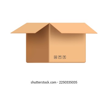 Brown parcel boxes was opened and inside was empty. For making advertisements about transportation of goods,vector 3d isolated on white background for 
logistics,delivery and online shopping desing