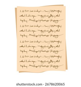 Un pergamino marrón con escritura antigua, estilo de diseño de arte plano.
