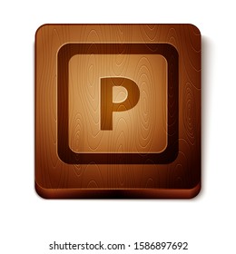 Brown Parking icon isolated on white background. Street road sign. Wooden square button. Vector Illustration