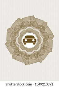 Brown passport money rosette with car seen from front icon inside