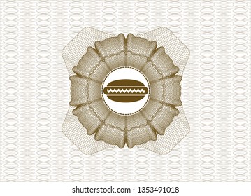Brown passport money rosette with hot dog icon inside