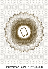 Brown passport money rosette with mobile phone icon inside