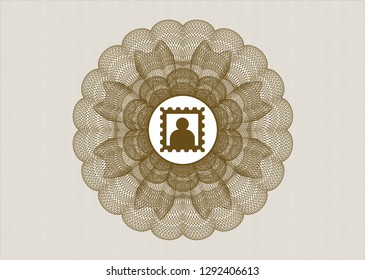 Brown passport money rosette with picture icon inside