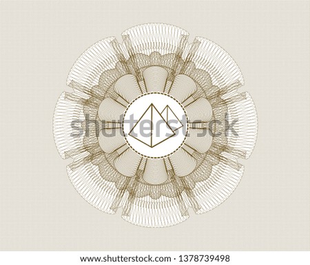 Brown passport money rosette with pyramids icon inside