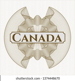 Brown passport money rosette with text Canada inside