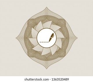 Brown passport money rosette with writer icon inside