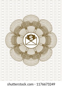 Brown passport money rossete with envelope with paper with money symbol inside icon inside