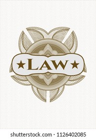Brown passport money rossete with text Law inside