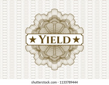 Brown passport money rossete with text Yield inside