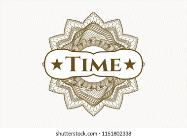 Brown passport money rossete with text Time inside