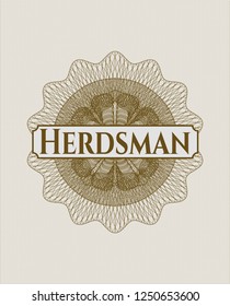 Brown passport money rossete with text Herdsman inside