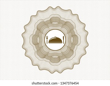 Brown passport money style rosette with special food icon inside