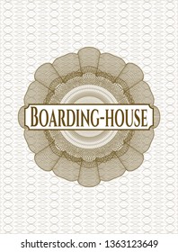Brown passport money style rosette with text Boarding-house inside