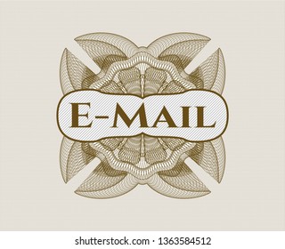 Brown passport money style rosette with text Email inside