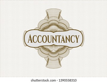 Brown passport money style rosette with text Accountancy inside