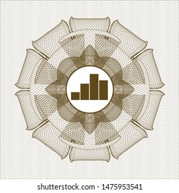 Brown passport money style rosette with chart icon inside