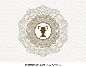 Brown passport money style rosette with trophy icon inside