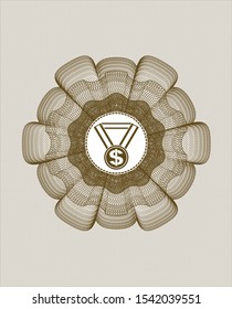 Brown passport money style rosette with business award icon inside