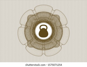 Brown passport money style rosette with kettlebell icon inside