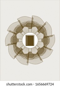 Brown passport money style rosette with book icon inside