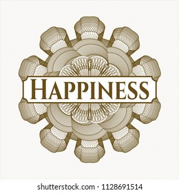 Brown passport money style rossete with text Happiness inside