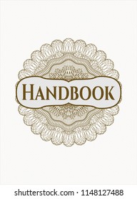 Brown passport money style rossete with text Handbook inside
