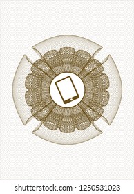 Brown passport money style rossete with mobile phone icon inside