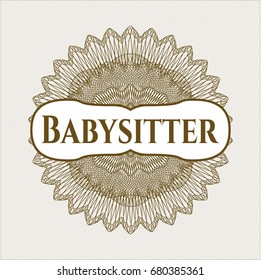 Brown passport money style rossete with text Babysitter inside