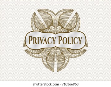 Brown passport money style rossete with text Privacy Policy inside